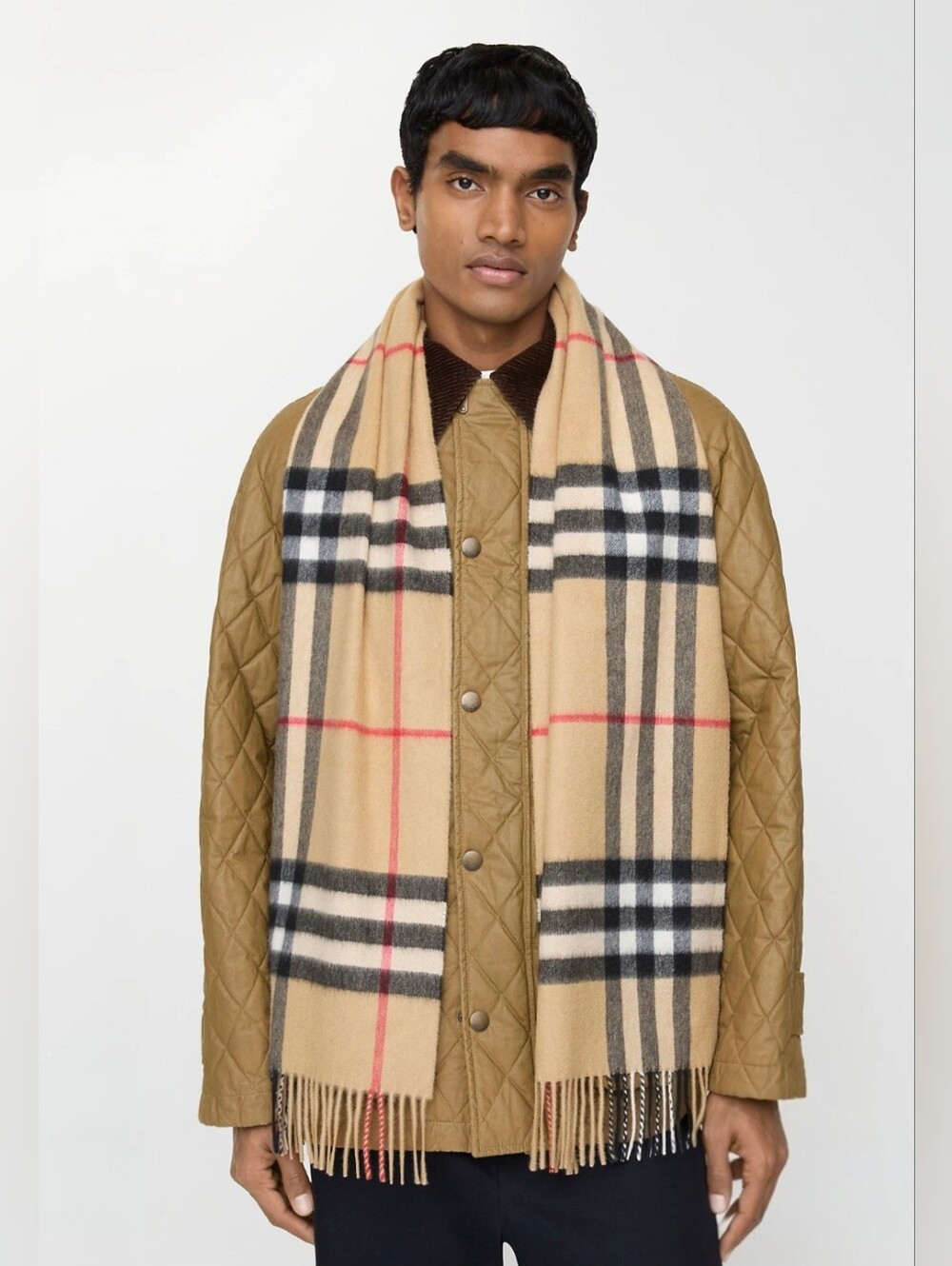 Authentic Burberry Beige Classic Check Scarf with Black & Red Accents